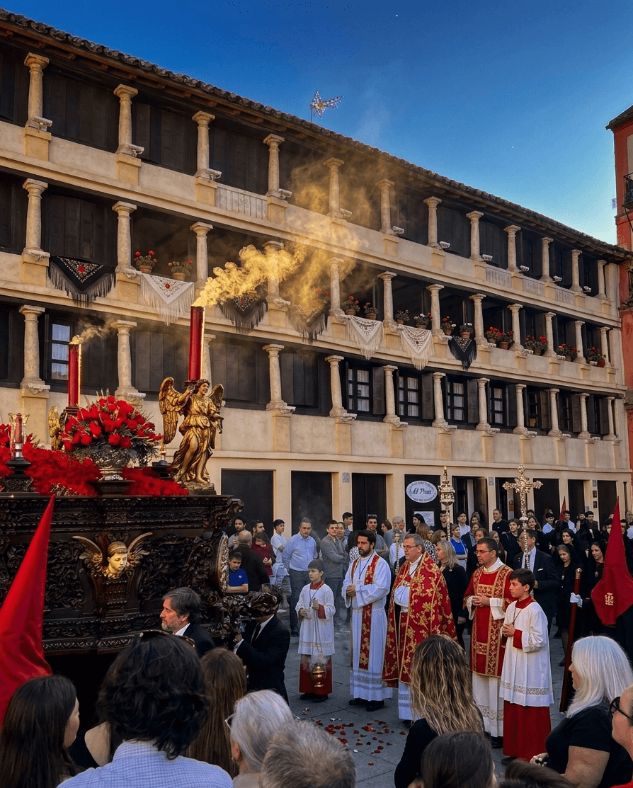 Procesión de Semana Santa en la Plaza de la Corredera, frente a Bar El Pozo